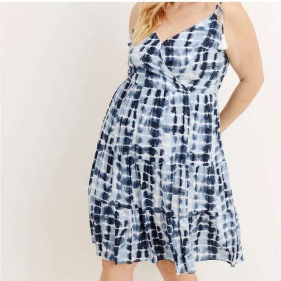 Gilli Blue Tie Dye Halter Tie MIDI Boho Dress New with Tag W-939 Sz L - Picture 3 of 11